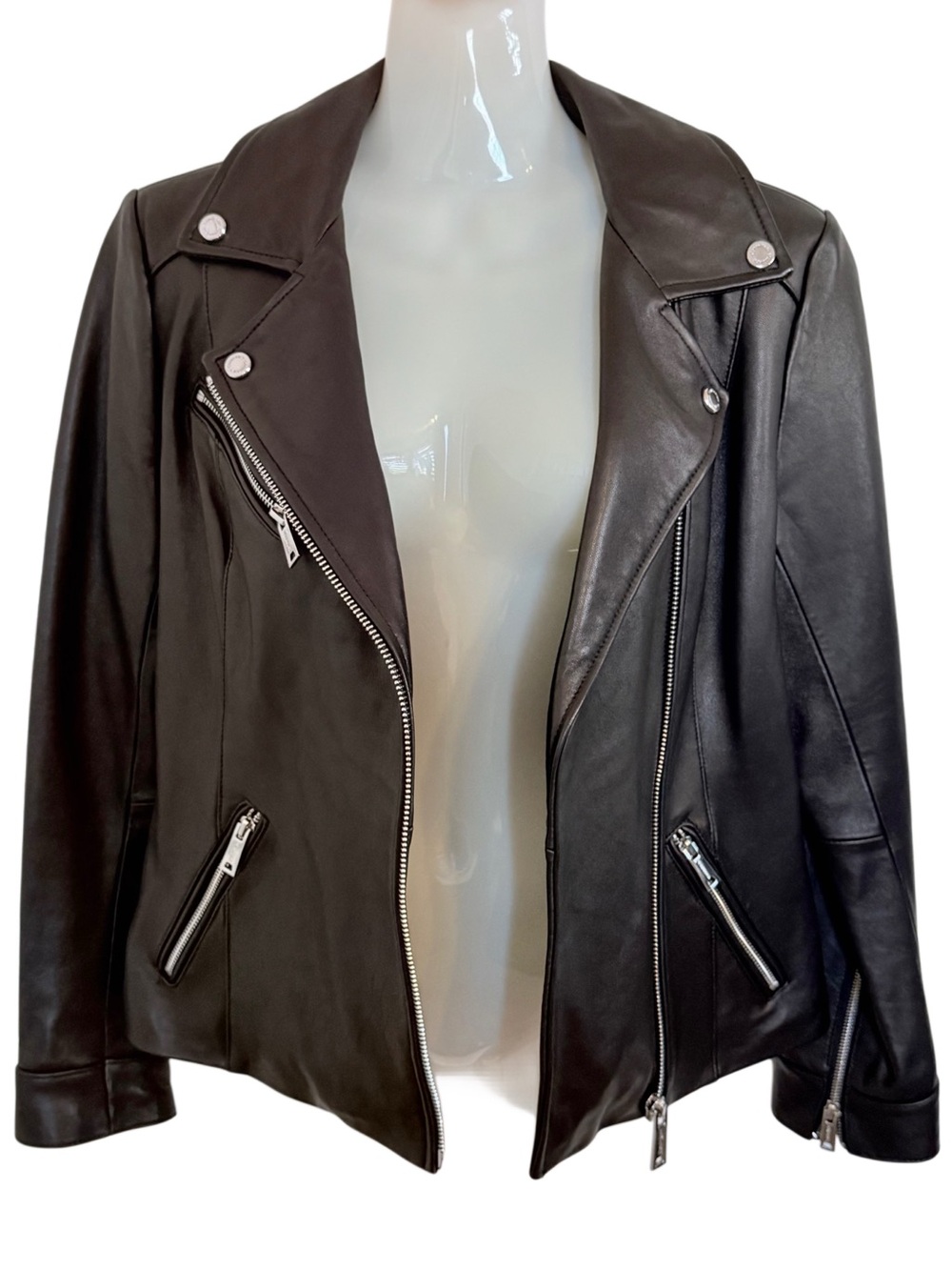 Calvin Klein Genuine Leather Moto Jacket Black XS Extra Small Asymmetrical Zip - Picture 5 of 12
